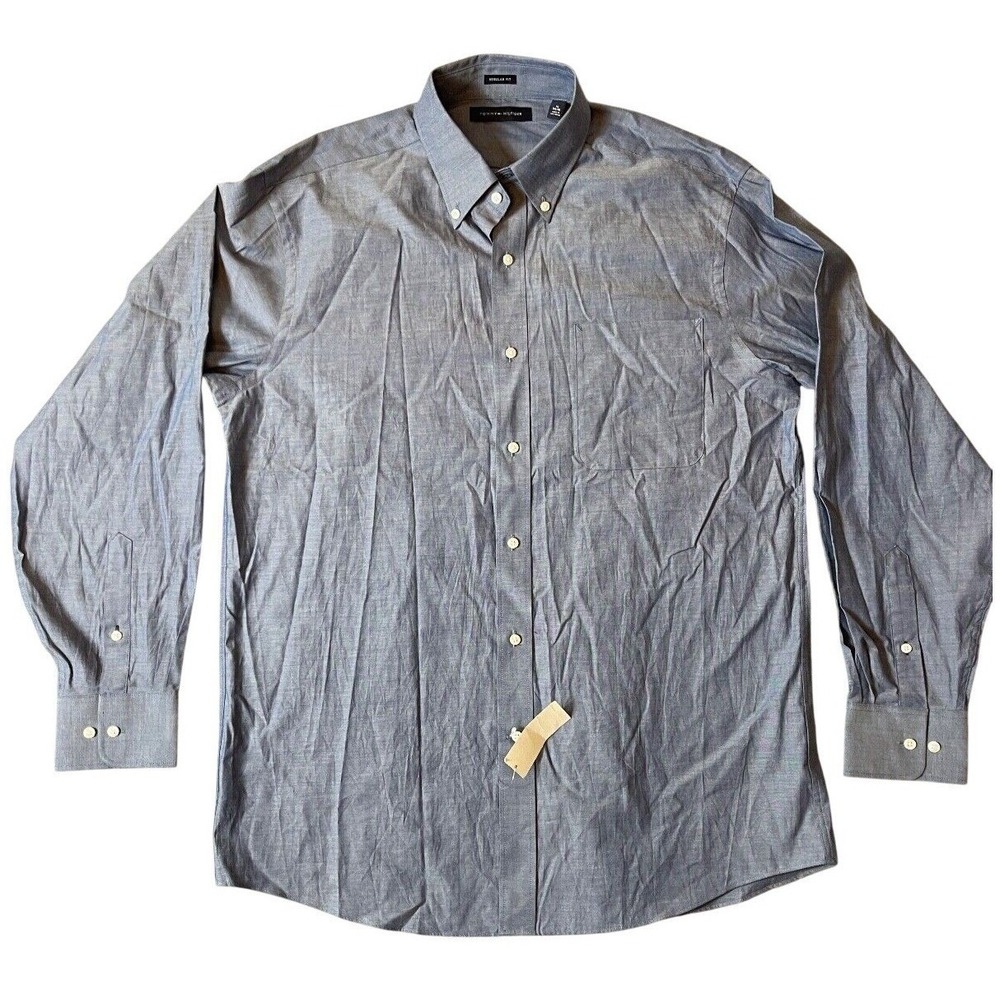 Tommy Hilfiger Men Size 16 1/2 34-35 L Blue Reg Fit Long Sleeve Button Shirt NWT